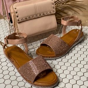 Rose Gold Rhinestone Bling Platform Sandals